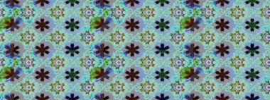 El çizimi çiçek unsurları olan soyut çizim raster deseni. 1950-1960 motifleri. Çiçekli ipek eşarp. Retro tekstil tasarım koleksiyonu. Mavi maviye.