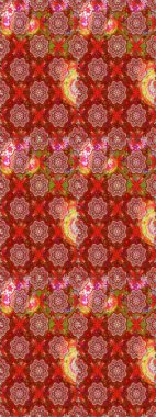 Elle boyanmış suluboya, dikişsiz çiçekler ve bitkiler. Kırmızı ve kahverengi renkte çiçekler.