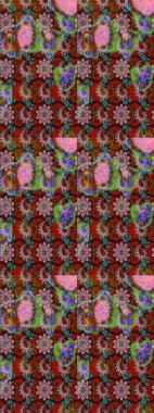 Kabile sanatı boho baskısı, klasik çiçek arkaplanı. Arkaplan dokusu, duvar kağıdı, kahverengi ve pembe renkli çiçek teması. Soyut etnik raster çizim kalıbı.