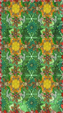 Kumaş desenli papatya çiçeği detayı. Yeşil renkte çiçekler.