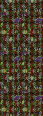 Yeşil ve kırmızı renklerde. Raster illüstrasyonu. 3D çiçekler, çizim.