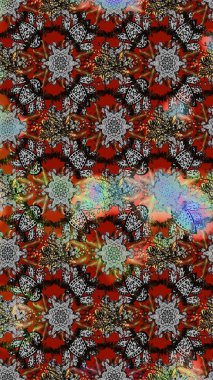 Raster illüstrasyonu. Gri ve kahverengi renkli çiçekler. Tropikal çizim çiçek deseni.