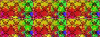 Çiçeksiz desenli arka plan. Kırmızı ve sarı renkte çiçekler. Renkli Bahar Temalı Kusursuz Arkaplan. Düz Çiçek Elementleri Tasarım Raster illüstrasyonu.