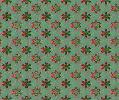 Yeşil renkli Asya tekstili. Raster illüstrasyonu. Suluboya çiçekli çiçek deseni.