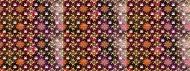 Parlak çiçekli kolaj çiçekleri kahverengi. Çiçekli zambakların eskiz geçmişi. Çiçek tasarımı için inanılmaz kolaj cennet tarzı..