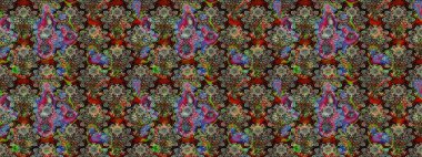 Küçük çiçekteki sevimli çiçek deseni. Bir sürü gri ve soyut çiçekli tropik eskiz deseni. Varicologray Raster çizimi.