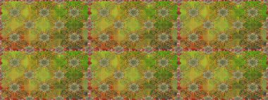 Moda baskıları için zarif bir şablon. Modern çiçek arkaplanı. Halk tarzı. Parlak renkli çiçekleri ve yeşil ve kahverengi renkte yaprakları olan şaşırtıcı, pürüzsüz çiçek deseni..