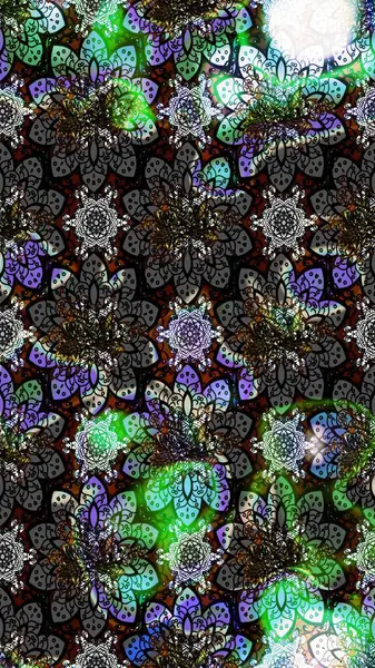 Süslü kumaş deseni. Düz Çiçek Elementleri Tasarımı. Renkli Bahar Teması eskiz kalıbı. Raster illüstrasyonunda çiçek deseni çizimi.