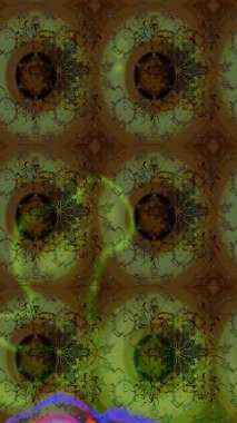 Raster illüstrasyonundaki çiçek desenli çizim. Yeşil ve kahverengi renkte çiçekler.