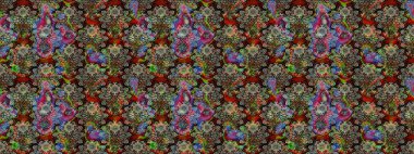 Küçük çiçekteki sevimli çiçek deseni. Bir sürü gri ve soyut çiçekli tropik eskiz deseni. Varicologray Raster çizimi.