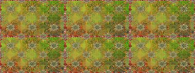 Moda baskıları için zarif bir şablon. Modern çiçek arkaplanı. Halk tarzı. Parlak renkli çiçekleri ve yeşil ve kahverengi renkte yaprakları olan şaşırtıcı, pürüzsüz çiçek deseni..