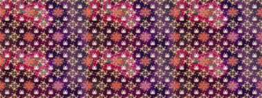 1950-1960 motifleri. El çizimi çiçek unsurları olan soyut çizim raster deseni. Retro tekstil tasarım koleksiyonu. Çiçekli ipek eşarp. Mor ve kahverengi, mor ve kahverengi..