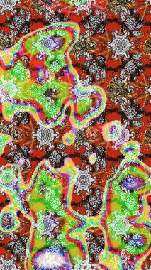 Raster illüstrasyonu. 3D çiçekler, eskiz. Yeşil ve kahverengi renklerde.