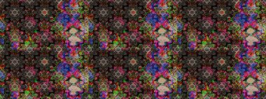 Halk tarzı. Moda baskıları için zarif bir şablon. Modern çiçek arkaplanı. Parlak renkli çiçekleri ve siyah yaprakları olan harika bir çiçek deseni..