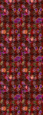 Soyut etnik raster çizim kalıbı. Kabile sanatı boho baskısı, klasik çiçek arkaplanı. Arkaplan dokusu, duvar kağıdı, kahverengi ve kırmızı renkli çiçek teması.