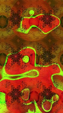 Moda baskıları için zarif bir şablon. Modern çiçek arkaplanı. Parlak renkli çiçekleri ve kahverengi ve kırmızı renkte yaprakları olan harika bir çiçek deseni. Halk stili.