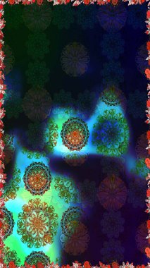 Raster illüstrasyonu. Mavi renkte güzel bir tekstil. Çiçeklerle suluboya desenleri.