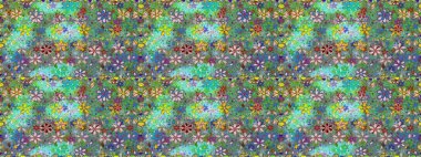 Yumuşak, yaz çiçekleri yeşil ve mavi renklerde. Raster illüstrasyonu. Raster çiçek desenli ve çiçekli..