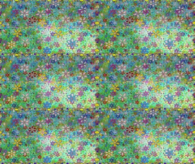 Çiçek desenli raster, yeşil ve mavi çizgi grafik desenli soyut raster arkaplan. Modern stil dokusu.