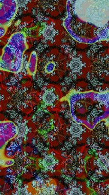 Kahverengi ve kırmızı renkli şirin çiçek desenleri. Renkli Bahar Teması eskiz kalıbı. Düz Çiçek Elementleri Tasarımı. Raster Modaya uygun kumaş deseni.