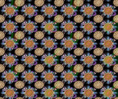 Siyah renkli çiçekler. Renkli Bahar Teması eskiz kalıbı. Sevimli çiçek raster deseni. Düz Çiçek Elementleri Tasarımı.