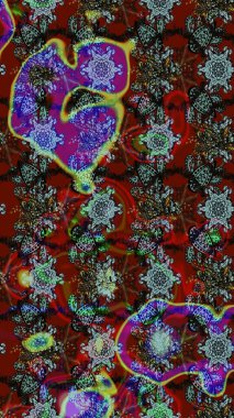 Raster illüstrasyonu. Çiçekli karalama şeklinde Raster çiçek deseni. Kibar, bahar çiçekleri kırmızı ve kahverengi renklerde.