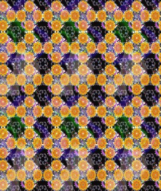 Çiçeksel çizim kalıbının yansıması. Vadinin sarı renkli çiçekleri.