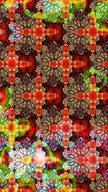 Raster illüstrasyonu. Raster illüstrasyonundaki çiçek desenli çizim. Kırmızı ve kahverengi renklerde. Güzel kumaş deseni.