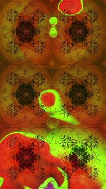 Raster Çiçek İllüstrasyonu güzel tekstil. Kahverengi ve yeşil renkli etnik çiçeklerle zarif bir eskiz deseni..