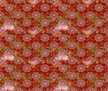 Kabile sanatı boho baskısı, klasik çiçek arkaplanı. Arkaplan dokusu, duvar kağıdı, kırmızı ve kahverengi renkli çiçek teması. Soyut etnik raster pürüzsüz desen.