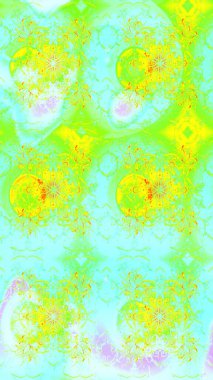 Raster illüstrasyonundaki çiçek desenli çizim. Yeşil ve mavi renkte çiçekler.