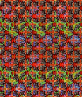 Modern çiçek arkaplanı. Halk tarzı. Parlak renkli çiçekli ve kırmızı yapraklı harika bir çiçek deseni. Moda baskıları için zarif bir şablon.