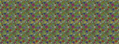 Şirin karalama çiçekleri olan kusursuz çiçek desenleri. Raster illüstrasyonu. El yapımı çiçek ve bitki koleksiyonu. Eskiz stili yeşil renkler. Raster illüstrasyonu.