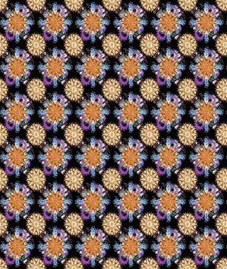 Çiçek desenli çizim. Siyah renkli çiçekler. Raster illüstrasyonu. Raster illüstrasyonu. Asya tekstil tarzında.