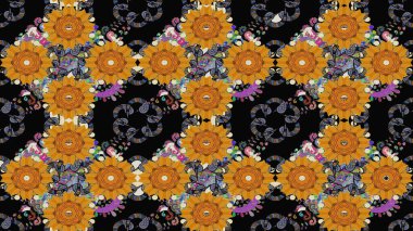 Sevimli çiçek raster deseni. Düz Çiçek Elementleri Tasarımı. Renkli Yaz Temalı eskiz kalıbı. Modaya uygun kumaş deseni.