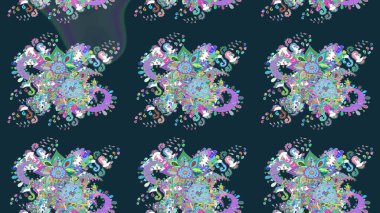 Mavi renkli bitkilerden oluşan parlak çiçekli çizim deseni.