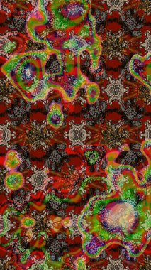 Raster Modaya uygun kumaş deseni. Düz Çiçek Elementleri Tasarımı. Renkli Bahar Teması eskiz kalıbı. Kahverengi ve kırmızı renkli şirin çiçek deseni.