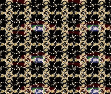 Düz Çiçek Elementleri Tasarım Raster illüstrasyonu. Siyah, bej ve kahverengi renkte çiçekler. Renkli bahar temalı eskiz desenleri. Çiçekli çiçek deseni, suluboya..