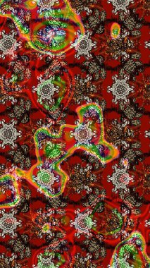 Gömlek baskısı için çiçek boyası. Kahverengi ve kırmızı renkte çiçekler. Çiçek eskiz kalıbı geçmişi.