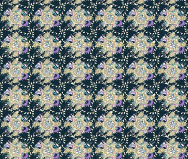 Renkli Bahar Teması eskiz kalıbı. Düz Çiçek Elementleri Tasarımı. Raster illüstrasyonundaki çiçek desenli çizim. Mavi renkte çiçekler.