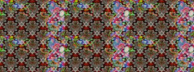 Düz Çiçek Elementleri Tasarımı. Raster Modaya uygun kumaş deseni. Renkli Bahar Teması eskiz kalıbı. Tarafsız renklerde şirin çiçek deseni.