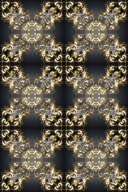 Raster altın desen. Doğulu stili altın desenleri gri, kahverengi ve bej renklerinde altın elementlerle donatır. Kusursuz kıvırcık saçlar..