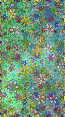 Raster illüstrasyonu. Raster deseni. Küçük çiçekteki sevimli çiçek deseni. # Yeşil ve mavi renkte yaz çiçekleri #.