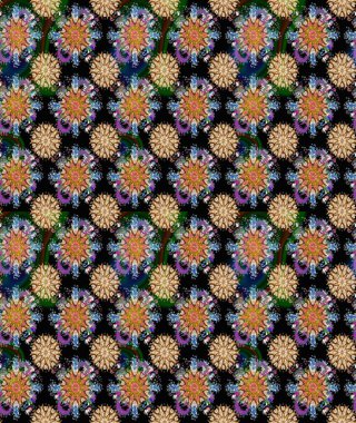 Raster illüstrasyonundaki çiçek desenli çizim. Siyah renkte çiçekler.