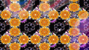 Renkli siyah çizim kalıbı. Elle çizilmiş sonbahar çiçeği deseni. Tekstil ve kapak tasarımı için mükemmel. Doodle tarzı. Siyah renkte çiçekler.