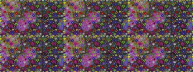 Moda baskıları için zarif bir şablon. Menekşe ve kahverengi çiçekli bahar çiçekleri. Küçük çiçekte güzel bir desen. Motley illüstrasyonu. Küçük renkli çiçekler..