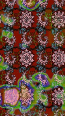 Kahverengi ve yeşil renkli çiçekler. Raster illüstrasyonunda çiçek deseni çizimi.