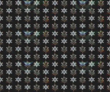 Çok renkli, zarif küçük çiçekler ve gri renkli komik böcekler, raster desen, illüstrasyon.