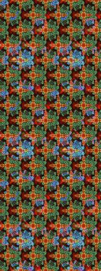 Raster illüstrasyonu. Çiçekli karalama şeklinde Raster çiçek deseni. Yeşil ve siyah renkte yaz çiçekleri..