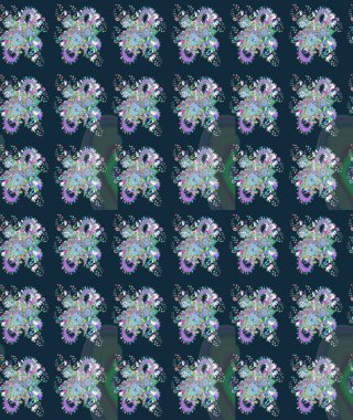 Raster illüstrasyonu. Mavi renkli çiçekler. Çiçek süslemeli çizim deseni.